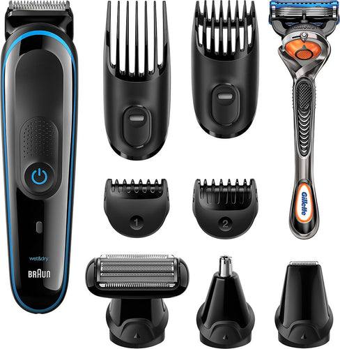 Braun - Wet/Dry Trimmer with 4 Guide Combs - Black/blue